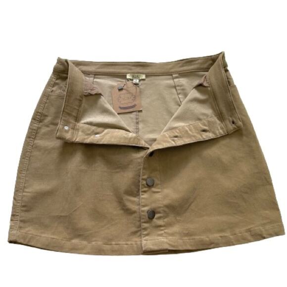 Kori Camel Tan Fine Corduroy Button Front Lightweight Mini Skirt Medium NEW - Picture 5 of 11